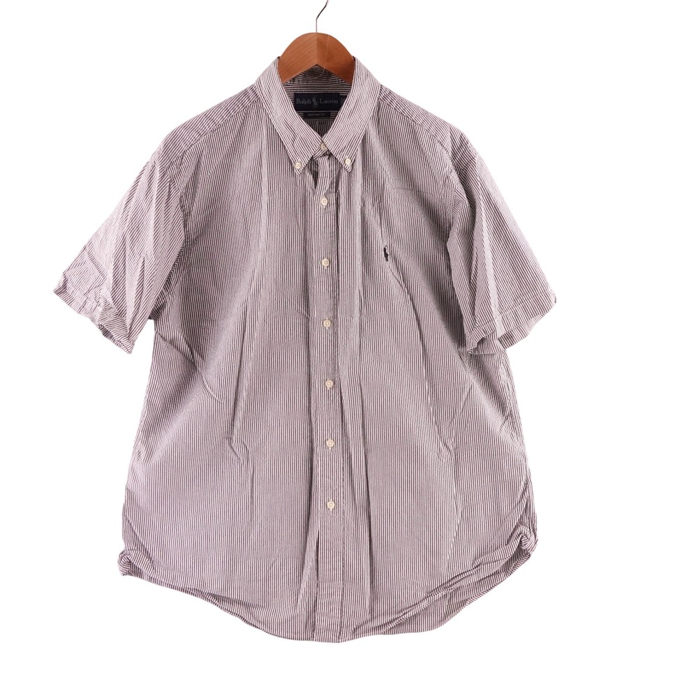 Ralph Lauren Mens XL Custom Fit Seersucker Short Sleeve Button Down Shirt Stripe